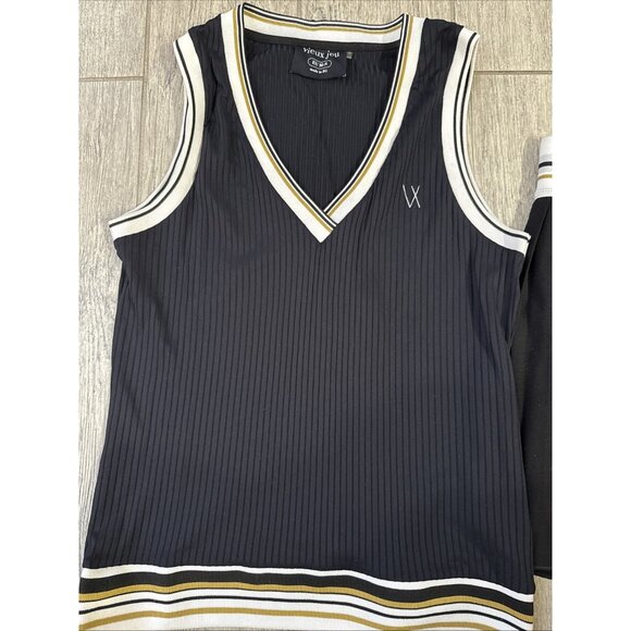 Vieux Jeu Tank Top Womens Small Med Black Pleated Back Tennis Tank &Skirt Set - Picture 2 of 13